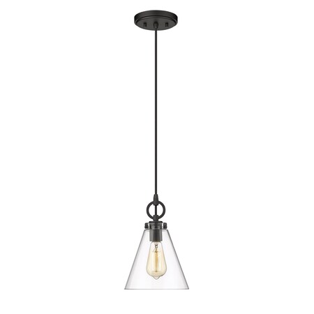 Harper 1 Light Pendant, Matte Black & Clear